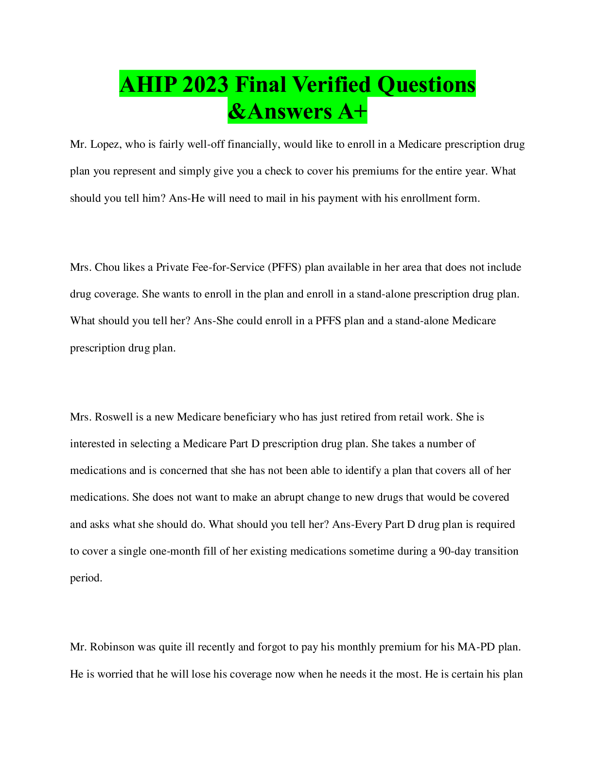 Preview image for AHIP 2023 Final Verified Questions &Answers A+